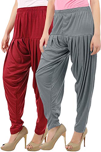 Image of Buy That Trendz Combo Offer (Pack of 3) Cotton Viscose Lycra Dhoti Patiyala Salwar Harem Bottoms Pants for Womens (White, Maroon, Black)