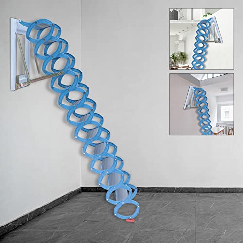 1102.3 Lbs Wall-Mounted Retractable Attic Stair, 12 Steps Folding Attic Ladder, For Going Up And Down Stairs (Blue And White) #TOP3