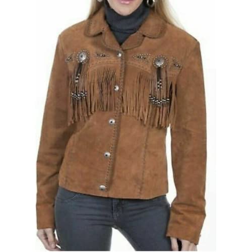 Western Cowgirl 100% Genuine Suede Leather Jacket | Native American Cowlady coat with Fringed