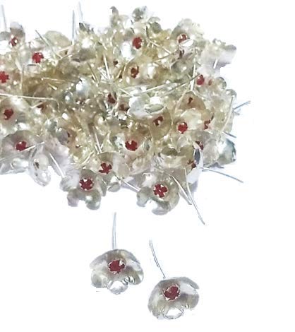 Jadgoanwala Silver Plated 21 Ashtothram Ruby Stud Flowers for Puja
