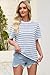 Allimy Women's Short Sleeve Sweater Tops Color Block Striped Blouse Casual Fashion Clothing Business Casual Tops for Women Plus Size Summer Travel Outfits Light Blue and White Large