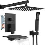 gotonovo Rain Mixer Shower Faucet Set with Waterfall Tub Spout 10 inch Square Rainfall Shower Head...
