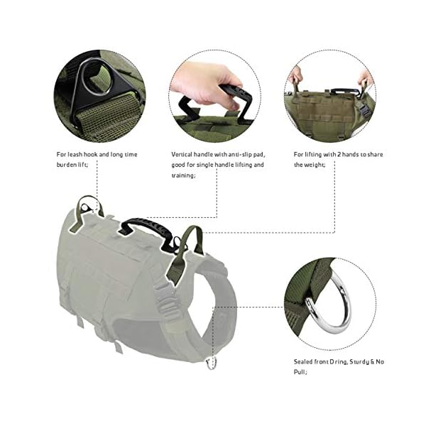 PET ARTIST Tactical Dog Harness for Hiking Training, No Pull Vest Harness for Medium Large Dogs, with Pouches and Patches,Green,M PET ARTIST Tactical Dog Harness for Hiking Training, No Pull Vest Harness for Medium Large Dogs, with Pouches and Patches,Green,M