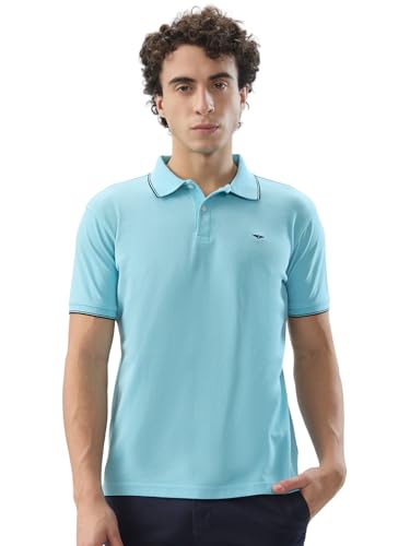 Image of Park Avenue Men Slim Fit Solid Pattern Cotton Polyester Blend Half Sleeve Polo Neck Casual T-Shirt