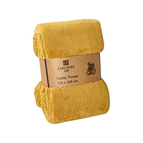 X11 Homeware Warm Elegant Sofa Bed Throw Blanket Double & King Size Throw over Soft BedSpread Settee Throw (TeddyBear Mustard, King (200cm x 240cm)) Cover