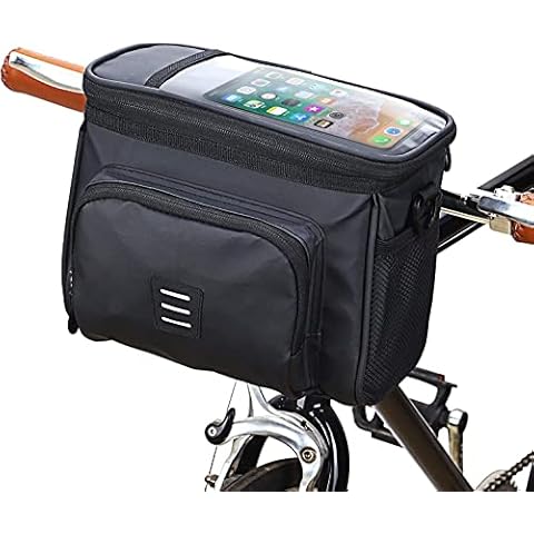 Fahrrad Lenkertasche mit Adapter, Fahrradtasche Vorne Fahrradkorb Tasche Lenker Wasserdicht Handyhalterung Fahrradlenkertaschen Lenkradtasche Cover