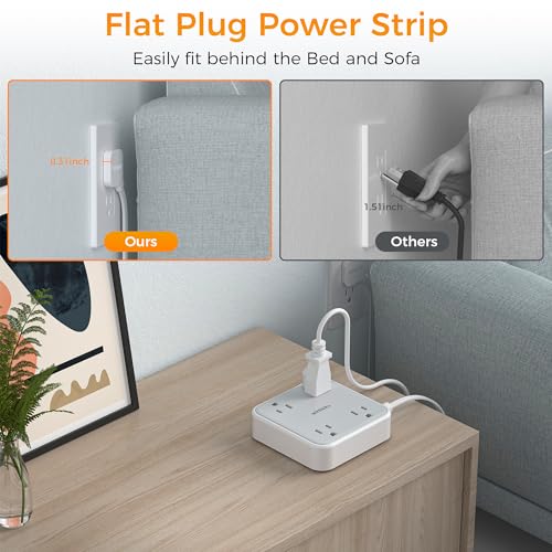 image for 10 FT Surge Protector Power Strip, TESSAN Extension Cord Flat Plug wit