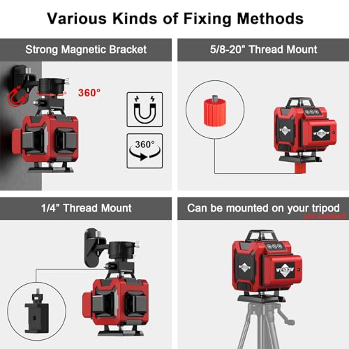 Weiddw Laser Level,Weiddw 4D 16 Lines Laser Level 4X360 Self Leveling Tool For Construction And Picture Handing Green Cross Line Vertical And Horizontal Line Leveler Tool With Two Rechargable Batteries thumb #1