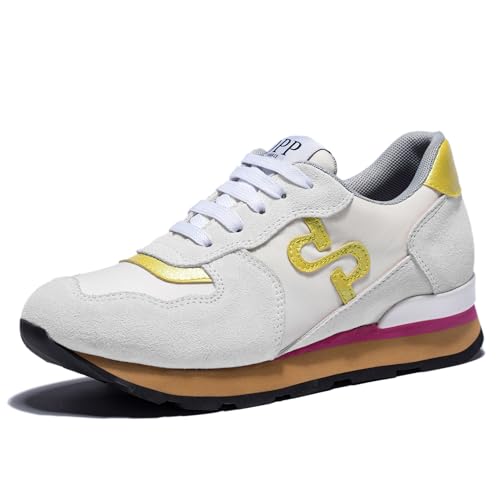 OPP Women Suede Leather Shoes Fashion Casual Lace-up Athletic Tennis Sports Gym Running Sneakers for Women White 8
