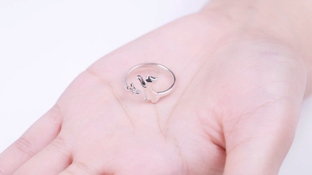 Qings Anello di Gatto Anello in Argento Sterling 925 Regolabile Aperto Gatto Farfalla Donna Semplice Animale Carino Regalo di Compleanno Donna per Ragazze Adolescenti