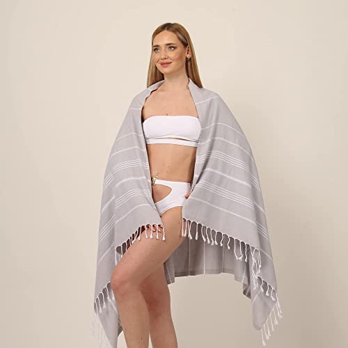 Exclusive District | Turkish Towel | Turkish Bath Towel | 100% Cotton | Beach Towel Peshtemal 38"X70", Silver Grey #TOP3