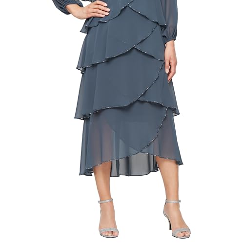 Image of S.L. Fashions Women's Short Tulip Sleeve Tiered Chiffon Cocktail Dress, Wedding Guest Gown (Petite and Regular Sizes)
