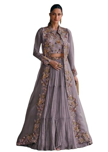Costume de designer indien femme soie véritable Chinon brodée robe traditionnelle de fête 12357
