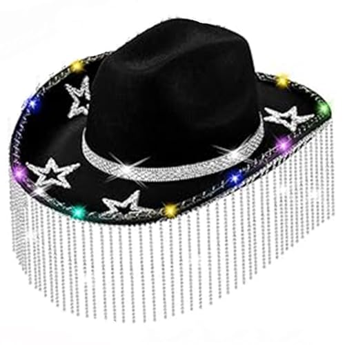 Chapeau lumineux pour fête et festivals style cowboy