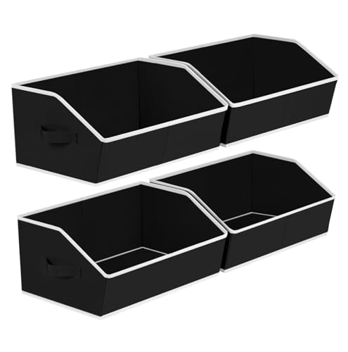 Image of Homsorout Storage Baskets for Shelves - Trapezoid Cube Storage Organizer Bins, Decorative Storage Baskets with Handles, Large Shelves Organizer for Home, Office, Dorm, Black, 4 Pack