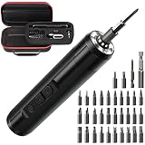 Raynesys Juego de Destornilladores Eléctricos, Destornilladores Precisión con Luz LED 34 Puntas Magnéticas S2, Motor Potente 300RPM, Batería Recargable USB 2000mAh Magnetizador, Herramienta Reparación