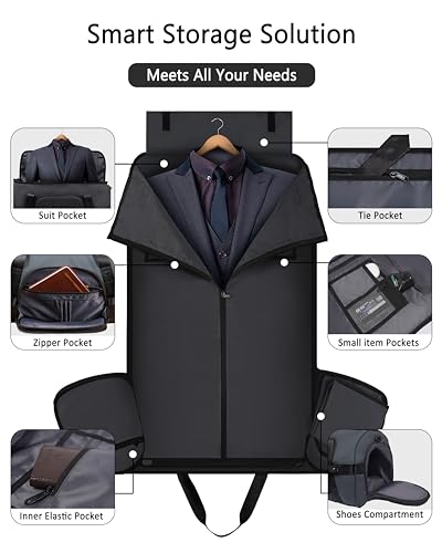 Bayne Convertible Large Size Garment Duffel Bag for Travel, Carry on Garment Duffel Bag for Men and Women - 2 in 1 Hanging Suitcase Suit Travel Bag (Matt black)2
