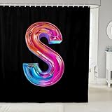 jejeloiu Duschvorhang mit Buchstabe S, 182,9 x 198,1 cm, Alphabet-Thema, Badvorhang für Kinder, Jungen, Mädchen, Teenager, Pastellviolett, Blau, Schwarz, Badezimmer-Duschvorhang-Set, bunt, wasserdicht