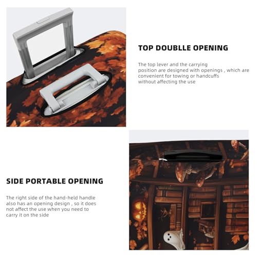 Halloween Bookshelf Vintage Books Ghost Elastic Travel Luggage Covers Dustproof Scratch-Resistant Suitcase Protector Fit 22-24 Inch3
