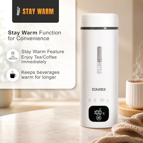 Image of Remaxx Thermo X 2.0 Portable Electric Kettle 500ml with Display | Quick Boil | Auto Shut-off | Multi-level temperature | Stay Warm Function | Auto Shut Off & Dry Boil Protection | For Office & Home