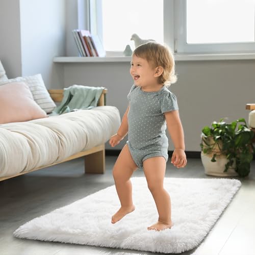 HOMORE Small Rugs for Bedroom 2x3 Feet Ivory Rug for Bedroom Bedside Soft Fluffy Area Rugs for Desk Indoor Entrance Door Mat, Small Runner Rugs and Carpets for Dorm Nursery