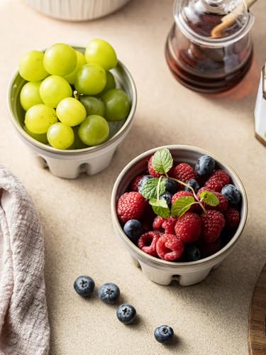 Gomakren Ceramic Berry Bowl Set of 2, Small Fruit Basket Colanders, White - image 7