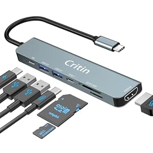 7-in-1 USB C Hub Multiport Adapter, 4K HD, SD/TF Card Reader, 100W PD Charging, USB-C & 2 USB-A Data Ports Compatible with MacBook Pro/Air 2023-2016, Dell XPS, iPad Pro, Galaxy Book