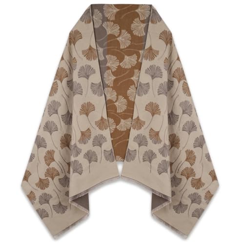 EXTREE Scarfs for Women Pashmina Silky Shawl Wrap for Evening Dressing Blanket Open Front Poncho Cape Aga-khaki-leaf