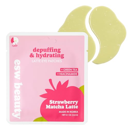 ESW Beauty Strawberry Matcha Latte Under Eye Patches – Depuffing & Hydrating – Vegan Hydrogel with Green Tea for Refreshing, Nourished Under Eyes