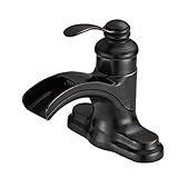 Homevacious Waterfall Bathroom Faucet Oil Rubbed Bronze Black Single Handle 4 Inch Centerset Basin Sink Vanity Faucets Lavatory One Hole Lever Mixer Tap Deck Mount Supply Hose Commercial Lead-Free