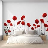 Générique Papier Peint Coquelicot, Motif Papier Peint Intissé Panoramique Coquelicot 200x140 Wallpaper Pour Salon Chambre Deco Murale W&97