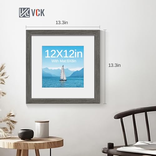 Image of VCK 12x12 Frame 5 Pack, Grey Wood, 8x8 Mat, Glass, for Picture Prints