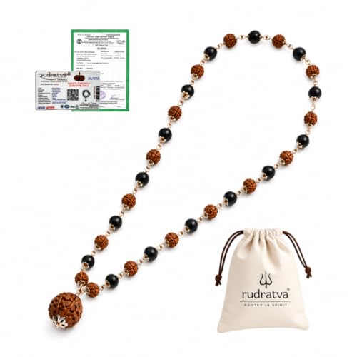 Image of Original Karungali & Rudraksha Mala | 54 Beads with 7 Mukhi Powerful Rudraksha Pendant | Govt. Lab Certified | Silver Capped Natural Energy Mala for Positivity, Protection & Spiritual Growth
