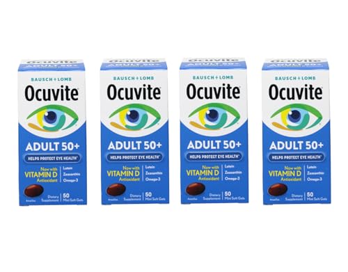 Ocuvite 50+ Eye Vitamin & Mineral Supplement, Multivitamin for Vision & Ocular Health with Omega-3, Zinc, Vitamins C & E, Lutein & Zeaxanthin, Zinc Supplements for Women and Men, 50 Softgels - 4 Pack
