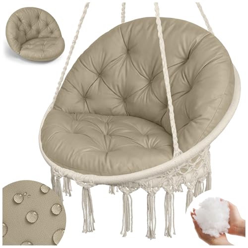 Wasserdichtes Kissen für Hängesessel Nestschaukel XL Bequeme Gartenkissen Auflage für Hängekorb Handgefertigte Sitzauflage mit Anti-Allergischer Füllung Rückenkissen für Garten und Indoor Beige