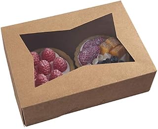 8inch Brown Cookie Boxes with Window,Small Auto-Popup Bakery Boxes for Muffins and Pastry