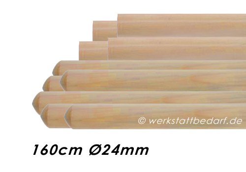 10x Besenstiele aus Kiefernholz 160cm Ø24mm, ohne Konus