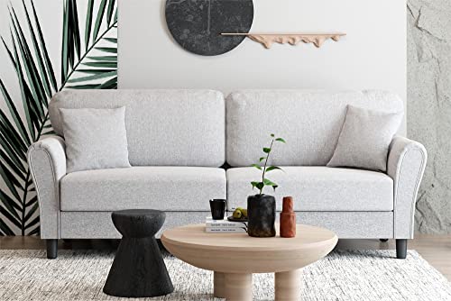 Vongrasig 87.4" Loveseat Sofa, Mid Century Modern Linen Fabric 3-Seater Love Seat Couch With Curved Armrest For Living Room, Bedroom, Apartment And Small Space (Light Grey) #TOP7