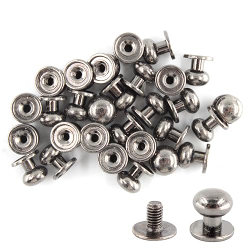 AUXBC 30Pcs 9x9mm Round Phillips Head Button Stud Chicago Screws, Zinc Alloy Chicago Screws Nail Rivet for DIY Leather Craft Clothing Shoes Belts Bag Decoration, Gun Black
