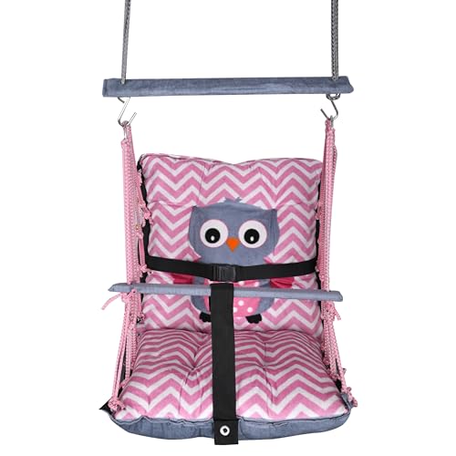 Image of Sprointal Swing for Kids Swing Cotton Baby Children Folding and Washable 1 to 5 Years Swing Gift Jhula with Safety Belt Easy to Carry & Fun Cradle Chair |Home Garden (Pink Night Owl)