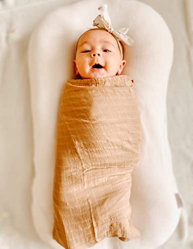 Image of Ali+Oli Muslin Swaddle Blanket for Baby (Taupe) Large 47 inch x 47 inch Soft Rayon Made from Bamboo & Organic Cotton, Machine Washable Receiving Blanket Wrap for Newborn to Toddler