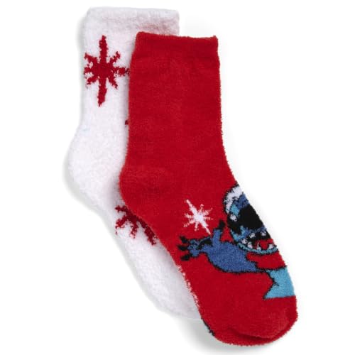 Image of Disney Women's Lilo & Stitch Holiday 2 Pack Mid Crew Fuzzy Slipper Socks