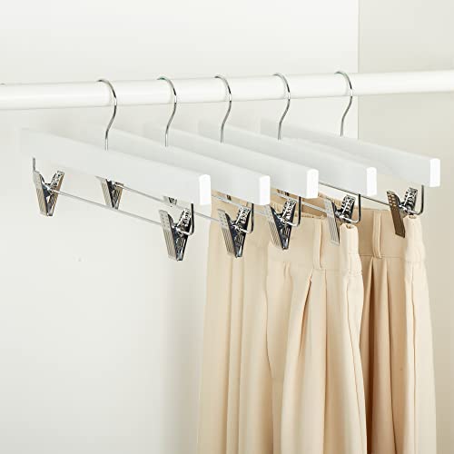 Amazon Basics Durable Wooden Pants and Skirt Hangers with Clips, Closet Organizer, White, 10-Pack - image 3