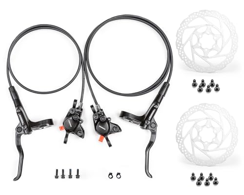 Meteorolite MT200 Hydraulic Brakes with SM-RT56 160/180mm Rotors Left Front 800mm Right Rear 1550mm Hydraulic Brakes Aluminum Alloy Levers with Calipers Bike Disc Brakes