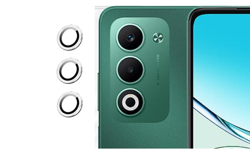 Image of imluckies Camera Ring Lens Protector (Aluminum with Tempered Glass) Compatible for Oppo A5 - Silver (Pack of 3 rings)