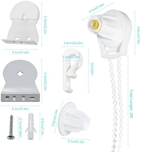 Roller Blind Fittings Kit 22pcs, 25mm Roller Blind Spares With METAL Brackets, Child Safety Clips, Bead Chain and Screws for Curtain Rods Windows Replacement Repair