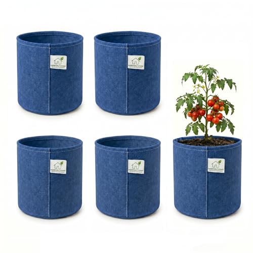 Image of 400 GSM Geo Fabric Round Grow Bags 18x18 Inch, Blue Planting Bags for Terrace and Kitchen Gardening Pack of 5