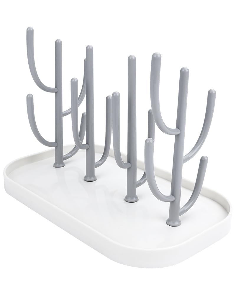 Trockenständer Babyflaschen, Vertical Baby Bottle Drying Rack, Trockenständer für Bottle mit Abtropfschale, Abnehmbarer, BPA frei zum Trocknen von Babyflaschen, Saugern, Bechern und Zubehör(Grau)