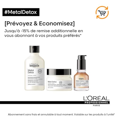 L'OREAL PROFESSIONNEL - Crème Lavante Metal Detox - Shampoing Anti-Casse & Anti-Metal - +67% de Nutrition - Empêche La Couleur de Virer - Sans Sulfate - Cheveux Secs, Abîmés & Cassants - 500 ml