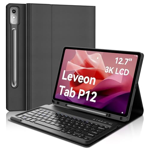 FOGARI Tastatur Hülle für Lenovo Tab P12 12.7 2023 QWERTZ Layout Deutscher Hülle Tastatur mit Magnetisch Abnehmbarer Bluetooth für Lenovo Tab P12 12.7 Zoll 2023 Schwarz